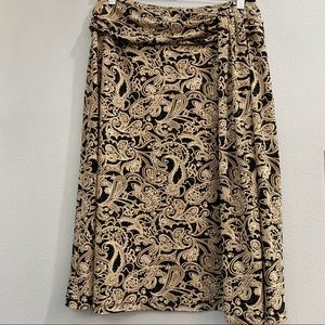 Susan Lawrence A-line Swing Skirt Browm/tan Paisley Print Elastic Waistband